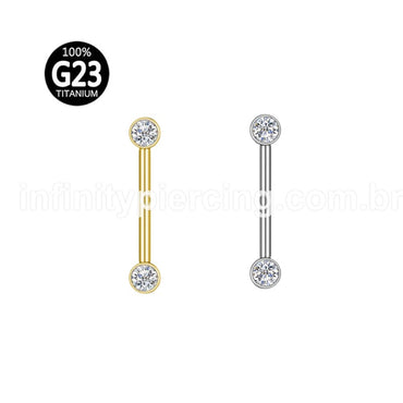 Piercing Barbell Push Pin Titânio 2 Pedras Zircônia