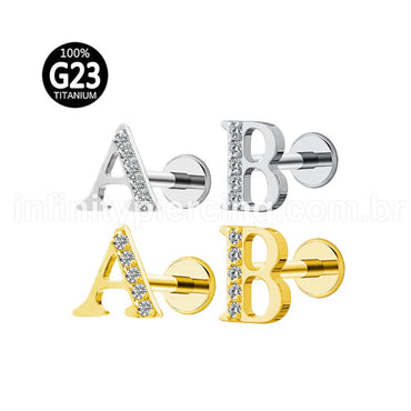 Piercing Labret Titânio Letras Com Zircônia Cravejada