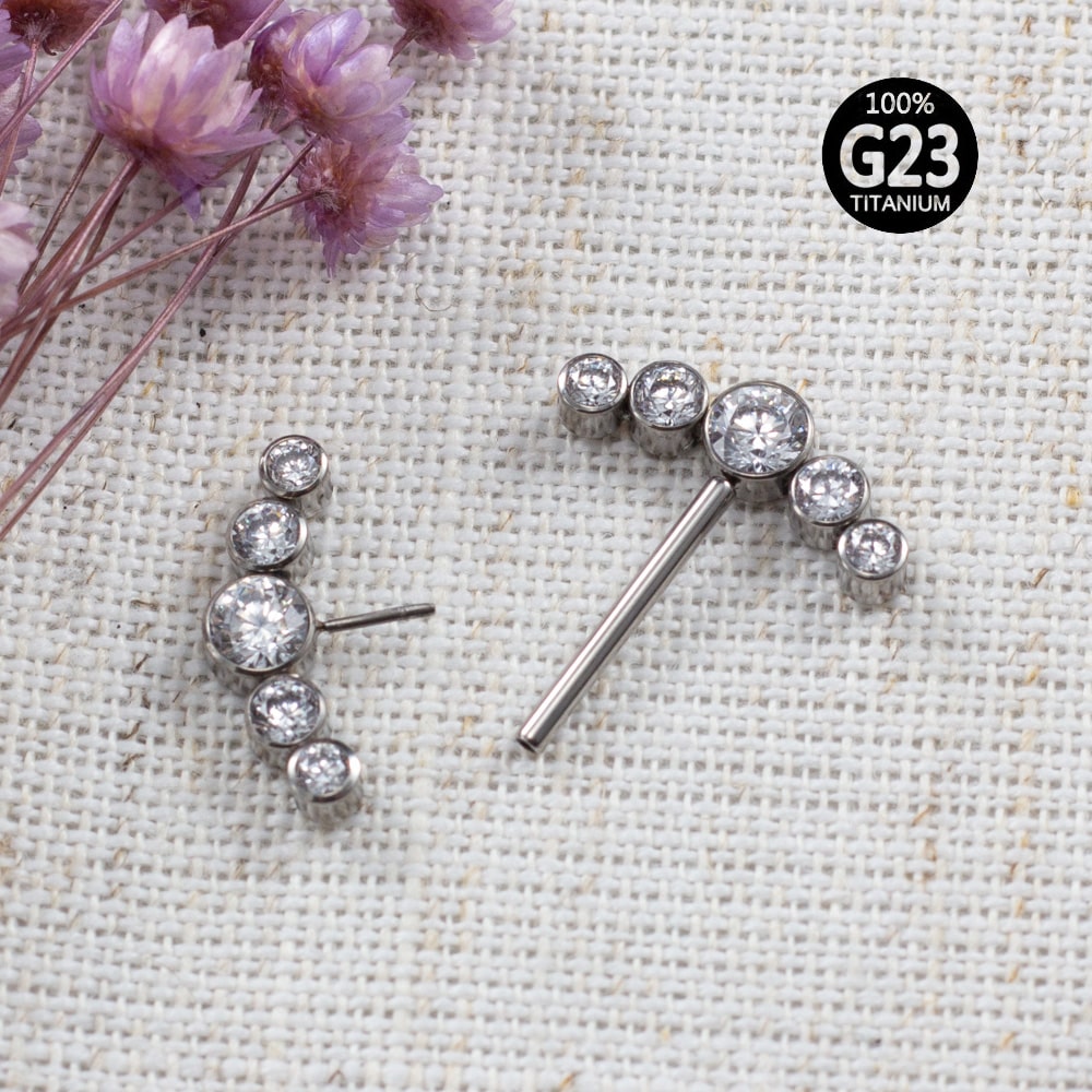 Piercing Mamilo Titânio Push Pin Indiano Zircônia