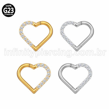 Piercing Coração Titânio Segmento Articulado Zircônia Cravejada
