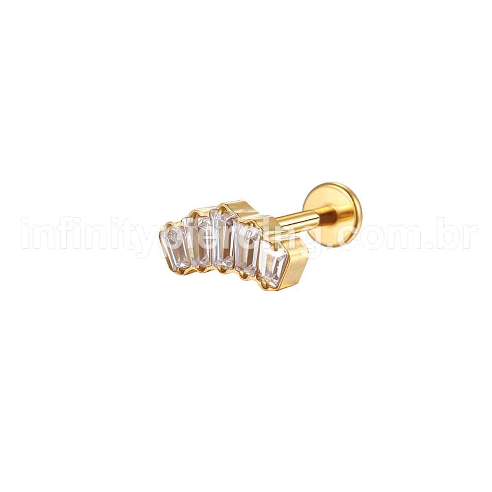 Piercing Labret Aço Cirúrgico 5 Pedras Zircônia Cravejada