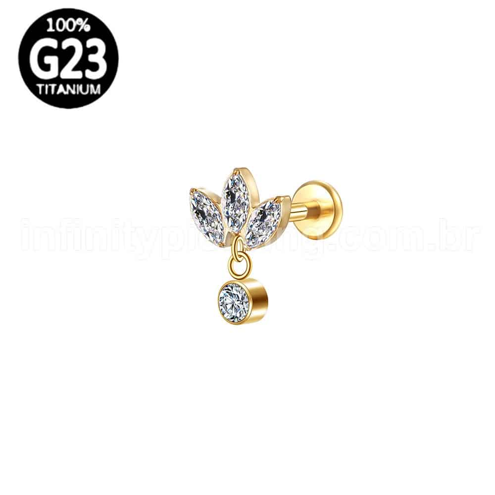Piercing Labret Titânio Flor Com Pingente Zircônia
