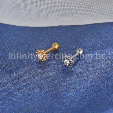 Piercing Minibarbell Aço Cirúrgico Flor 1 Zircônia