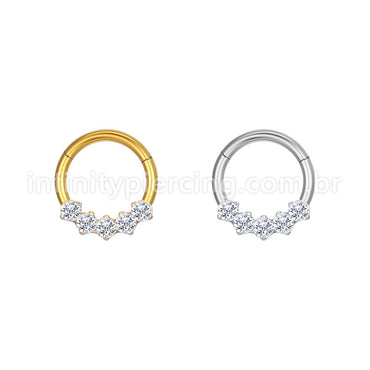 Piercing Argola Aço Cirúrgico 5 Zircônias Cravejada