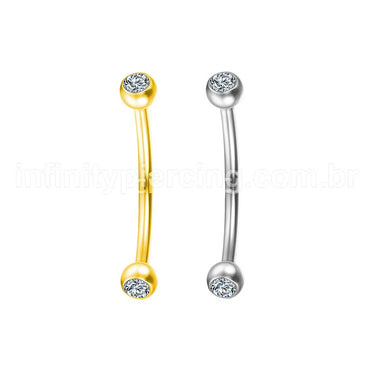 Piercing Microbell Curvo Aço Cirúrgico Zircônia Cravada