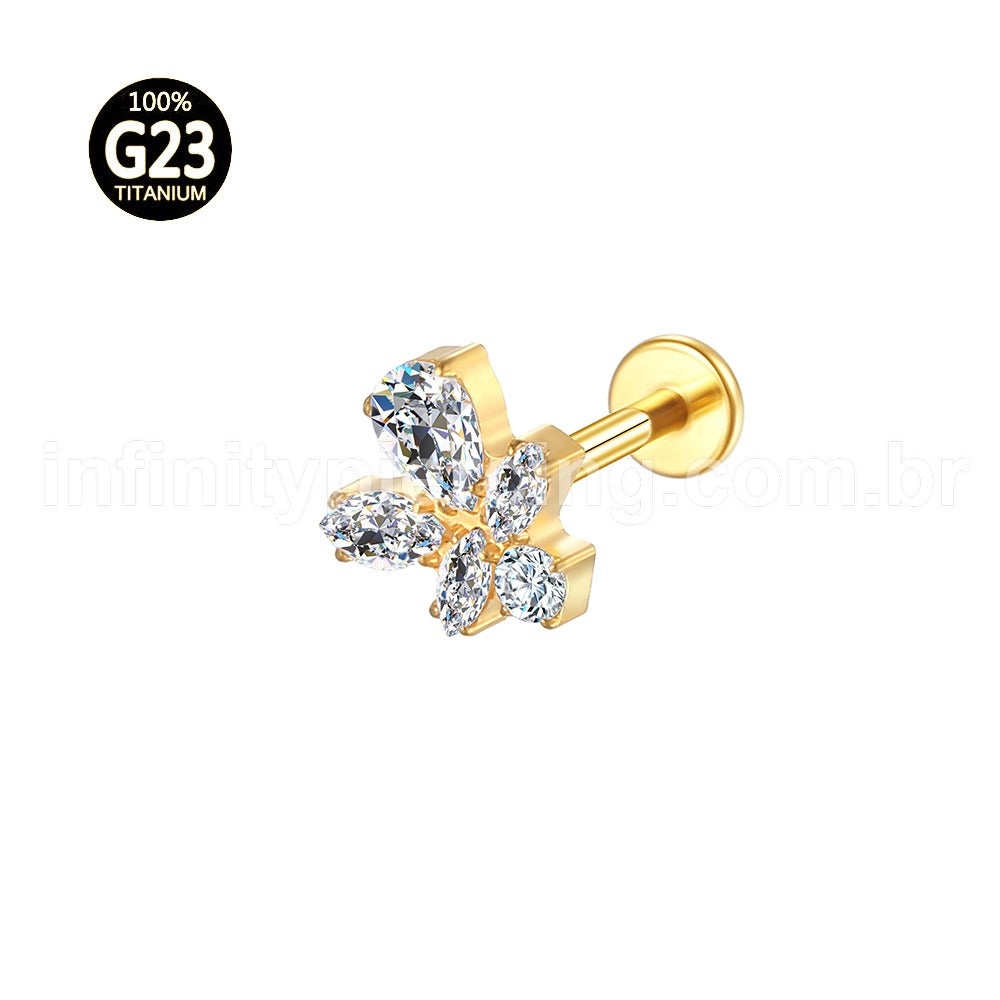Piercing Labret Titânio Zircônia Cravejada