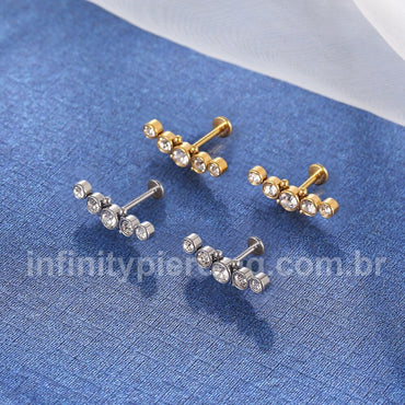 Piercing Labret Aço Cirúrgico Cluster 5 Zircônias Indiano