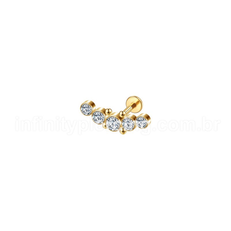 Piercing Labret Aço Cirúrgico Cluster 5 Zircônias Indiano