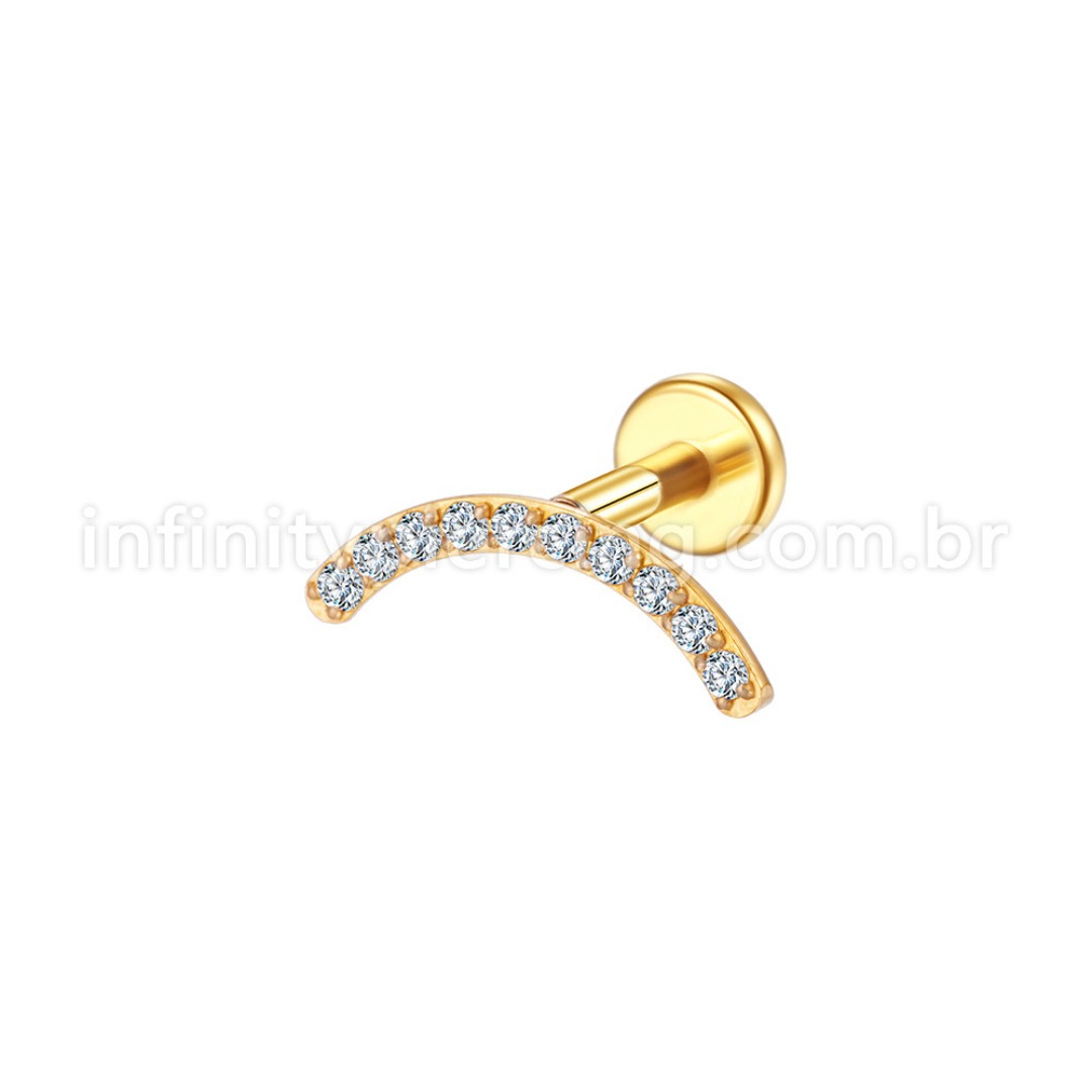 Piercing Labret Aço Cirúrgico Curvo Zircônia Cravejada