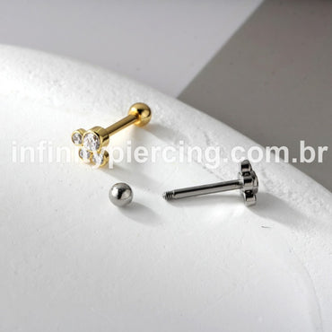 Piercing Minibarbell Aço Cirúrgico 4 Zircônia Cravada