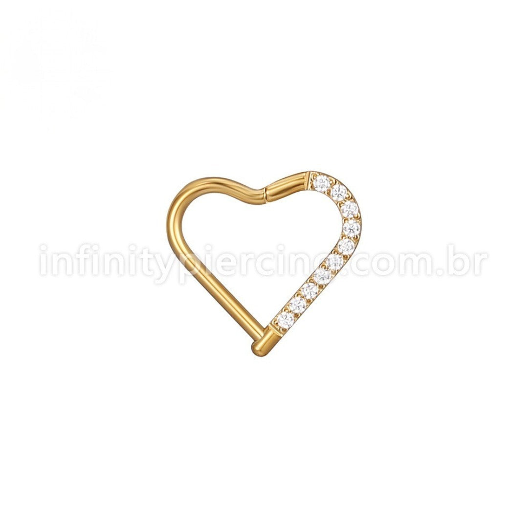 Piercing Argola Aço Cirúrgico Coração/Zircônia Cravejada