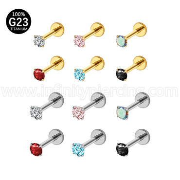 Piercing Labret Titânio Zircônia Ponto De Luz Colorida Rosca Interna