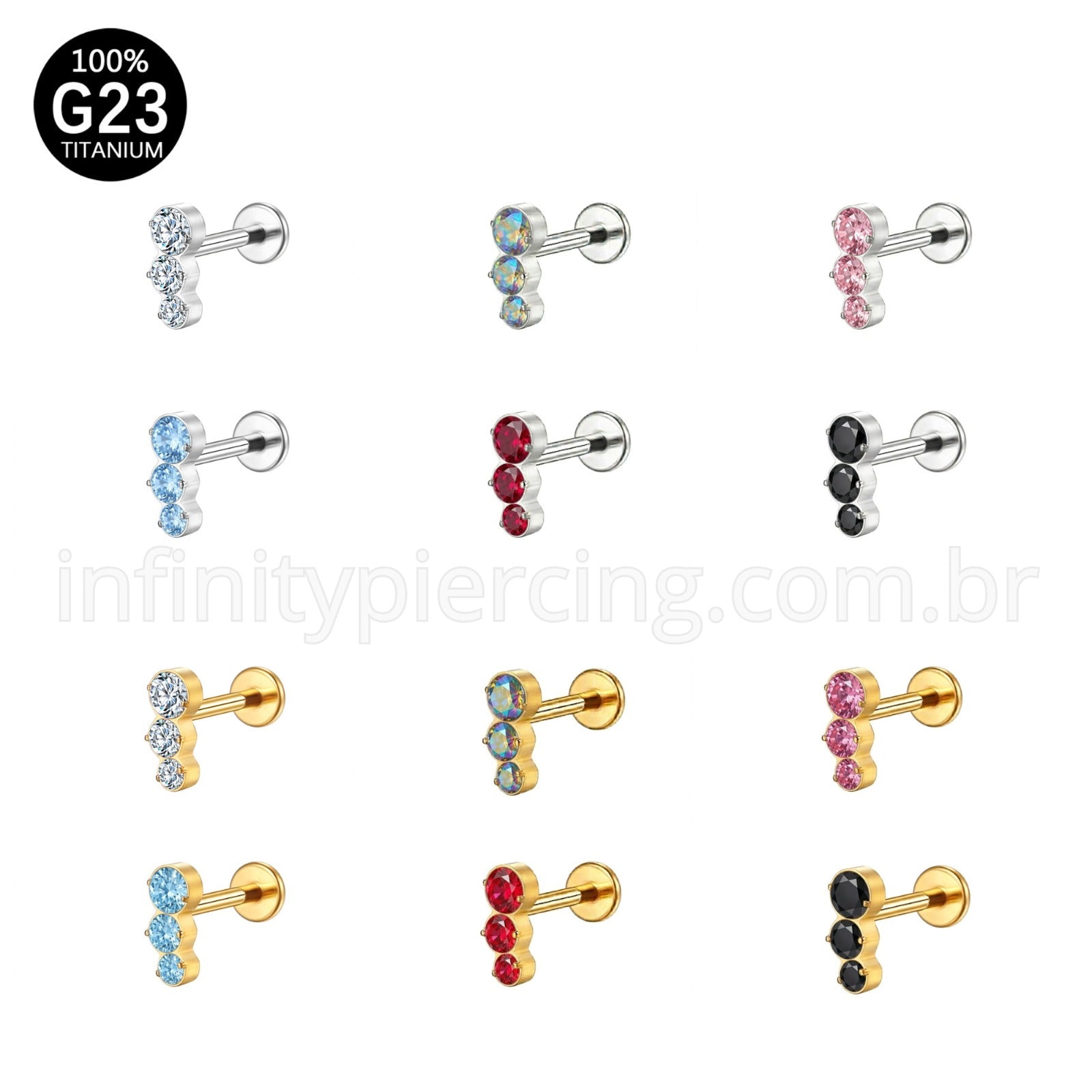 Piercing Labret Titânio Zircônia Cravejada