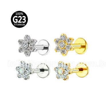 Piercing Labret Titânio Flor Zircônia