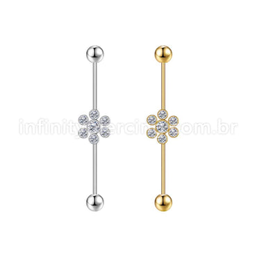 Piercing Transversal Aço Cirurgico Flor Zircônia