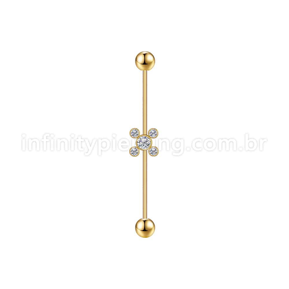 Piercing Transversal Aço Cirúrgico Indiano Strass