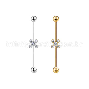 Piercing Transversal Aço Cirúrgico Indiano Strass
