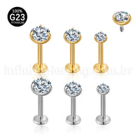 Piercing Labret Ponto De Luz Titânio Zircônia 3 Garras