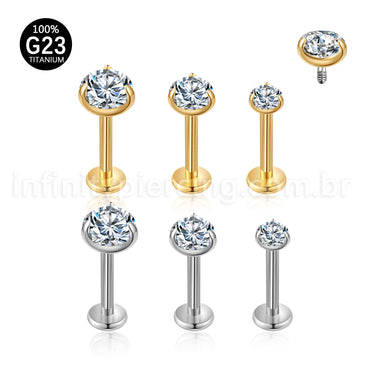 Piercing Labret Ponto De Luz Titânio Zircônia 3 Garras