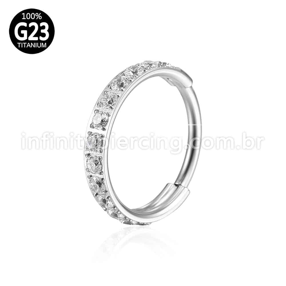 Piercing Argola Titânio Segmento Articulado 1 Fileira Zircônia