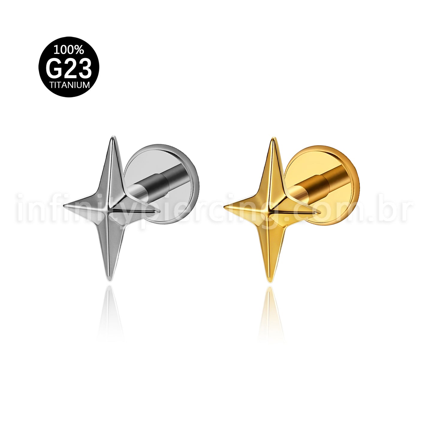 Piercing Labial Moderno em Titânio G23 Prateado Estrela
