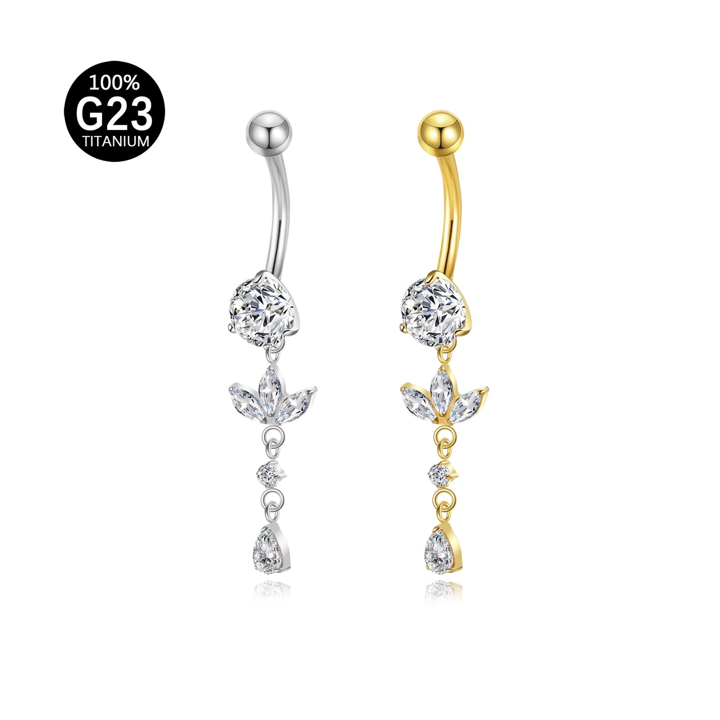 Piercing de Umbigo Titânio G23 com Zircônia Cravejada de Alto Brilho