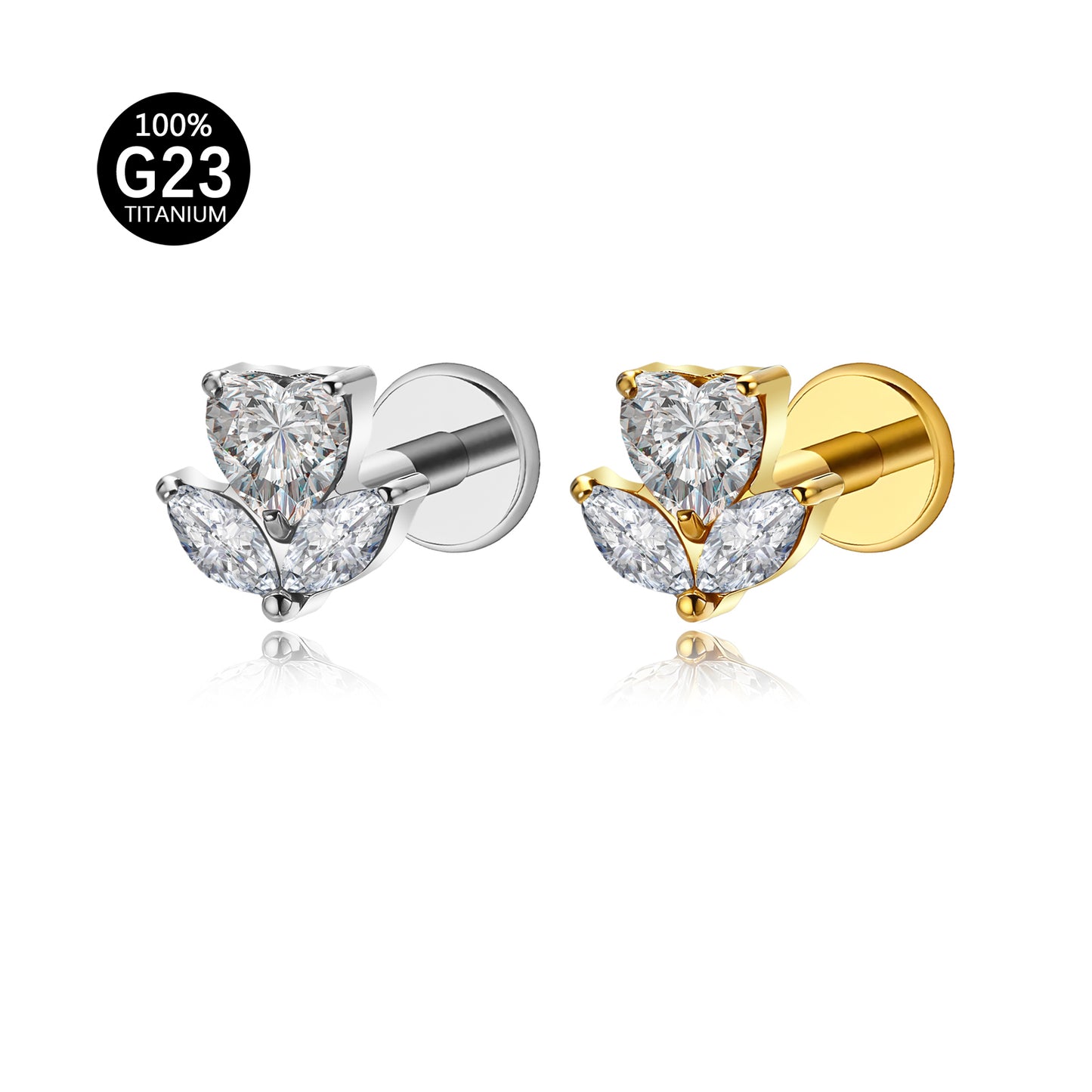 Piercing Labial em Titânio G23 em Formato Trevo de Quatro Folhas