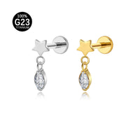 Piercing Labial em Titânio G23 com Estrela e Pingente