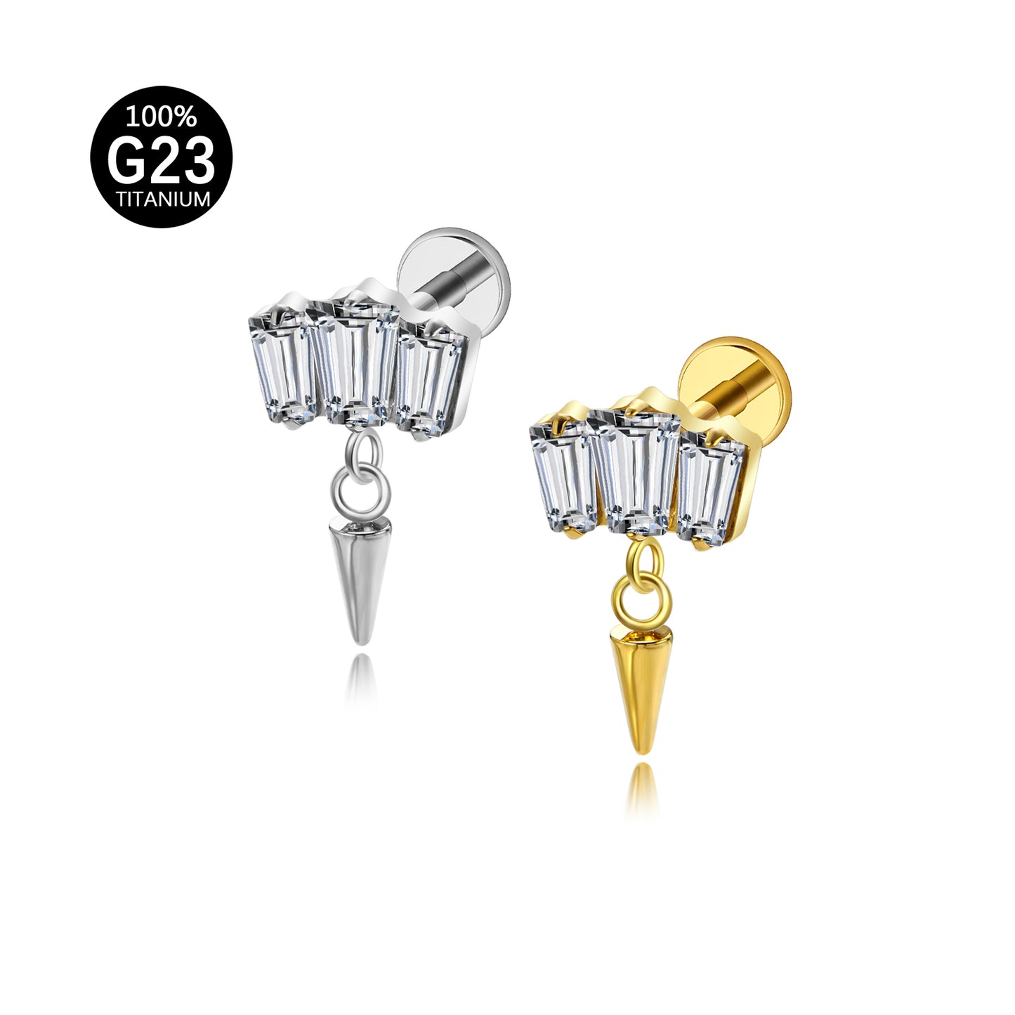 Piercing Labret em Titânio G23 com Zircônia e Corrente Pendente de Brilho Diamante – Design Elegante e Moderno