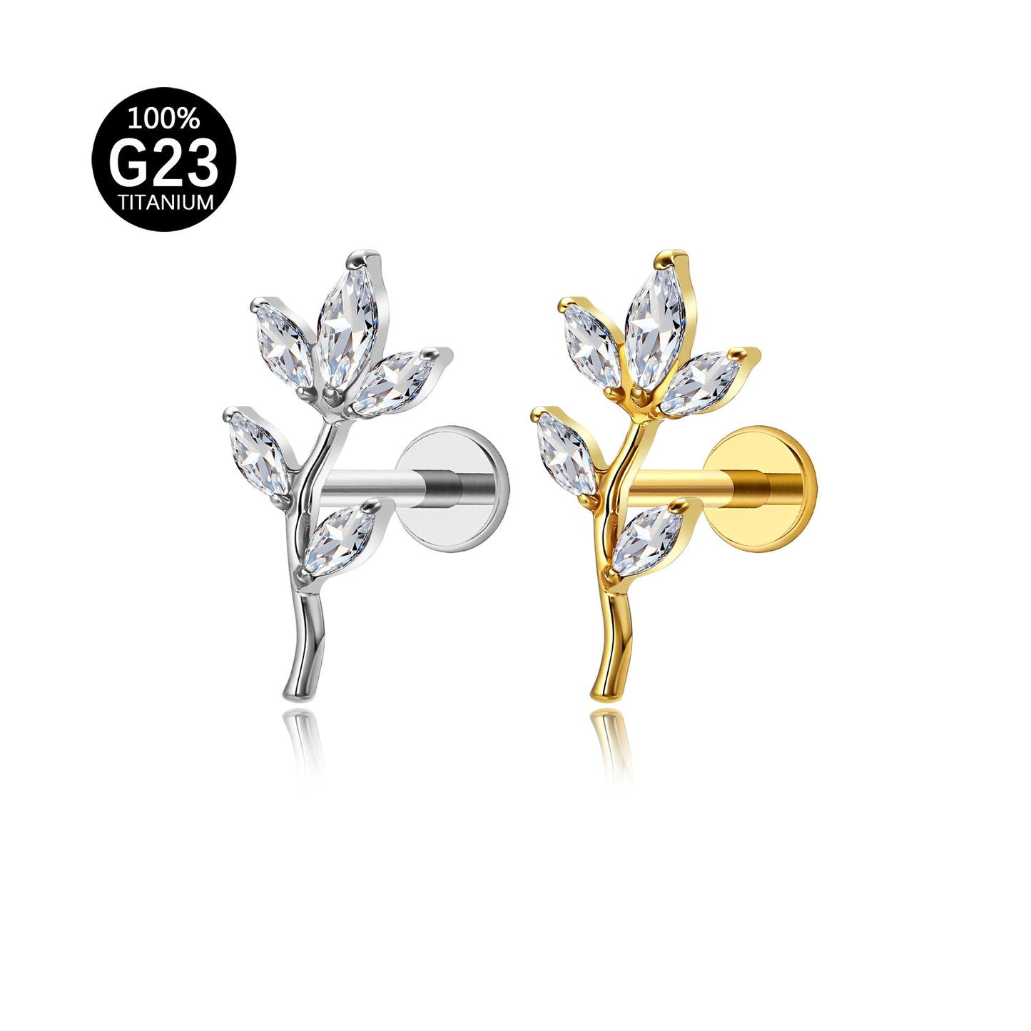 Piercing Labret em Titânio G23 com Design de Flor de Ameixeira em Ramos – Joia Elegante e Feminina