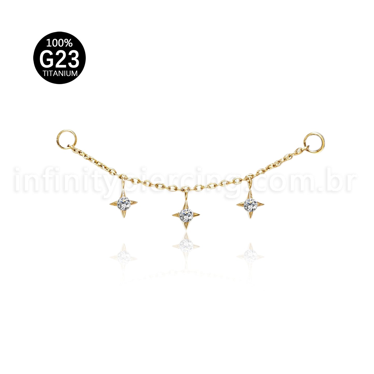 Corrente Titânio Para Piercing Estrela Zircônia Cravejada