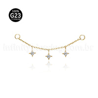Corrente Titânio Para Piercing Estrela Zircônia Cravejada