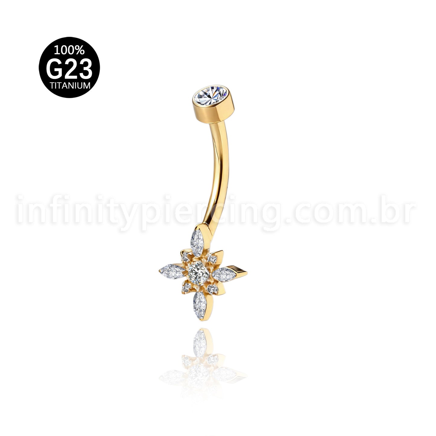 Piercing Banana Titânio Flor Zircônia Cravejada