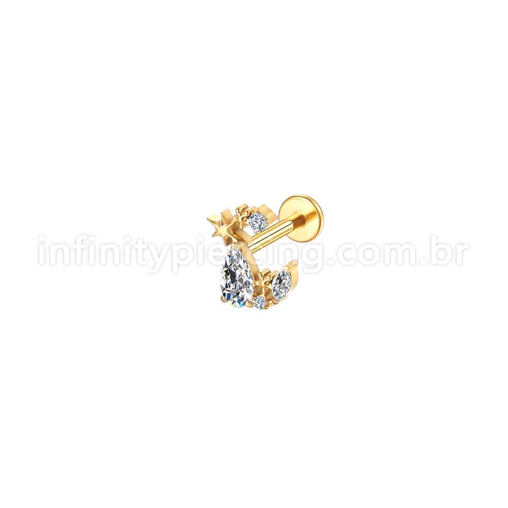 Piercing Labret Aço Cirúrgico Estrelas Com Zircônia