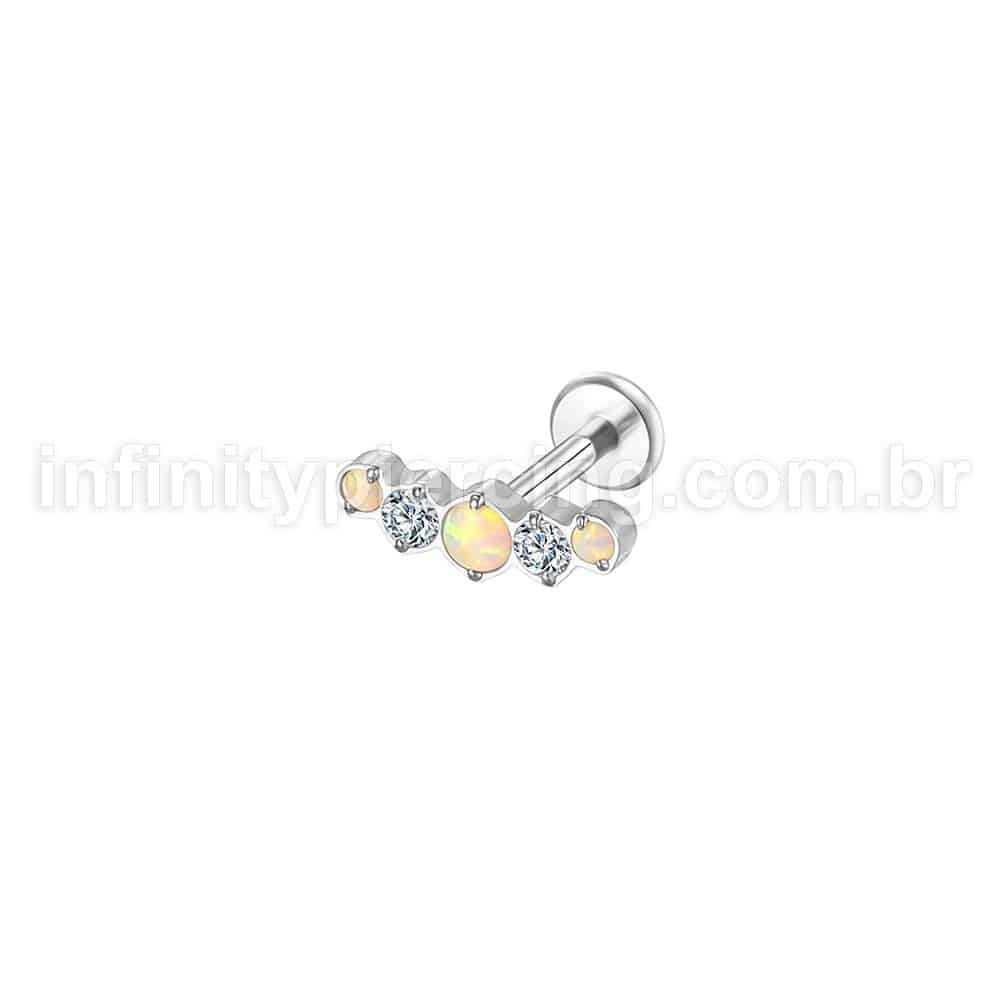 Piercing Labret Aço Cirúrgico Cluster 5 pedras