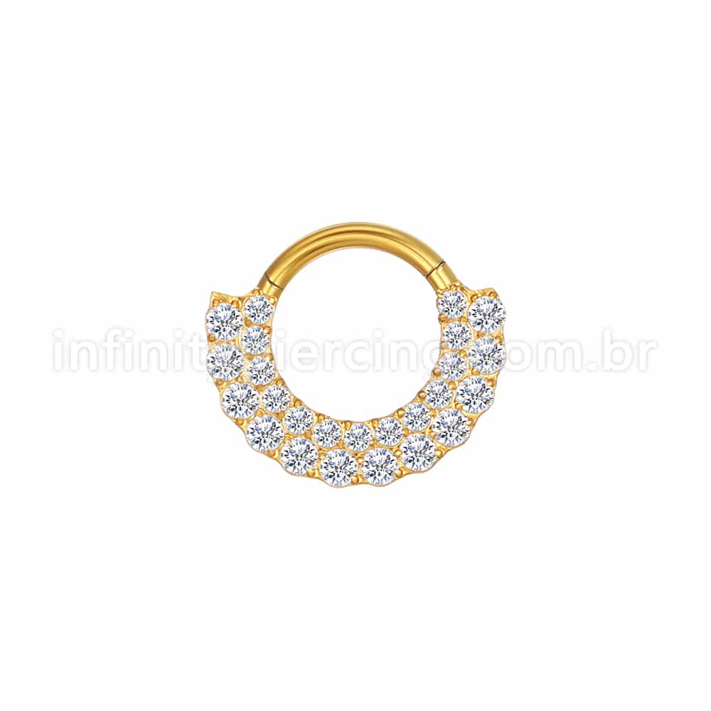 Piercing Argola Aço Cirúrgico Segmento Articulado 2 Fileiras Zircônia Cravejada