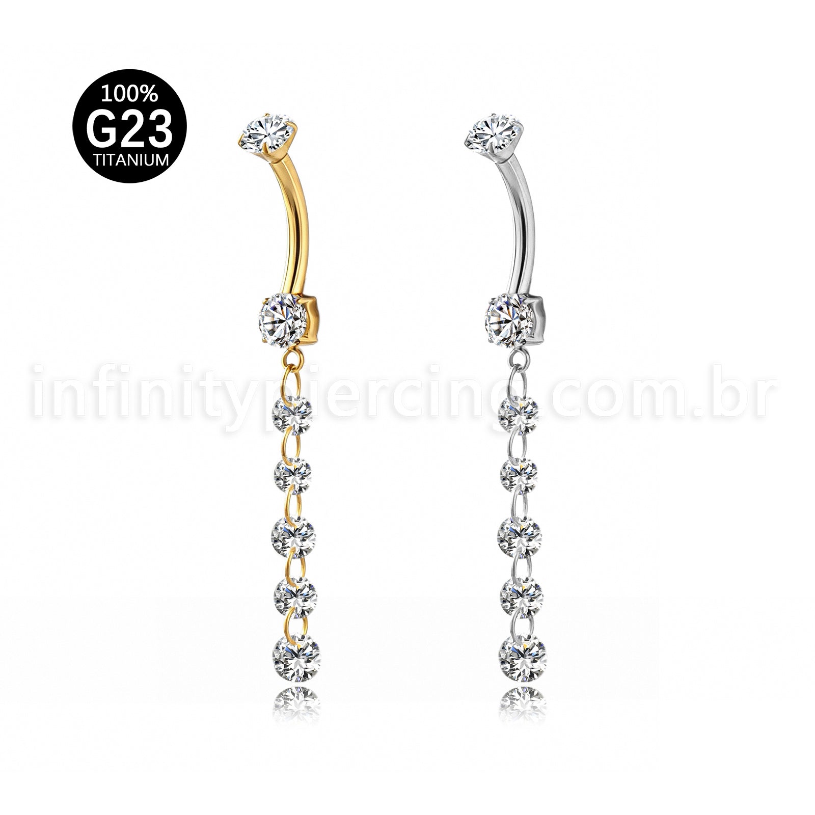 Piercing Banana Titânio Pingente Zircônia Cravejada