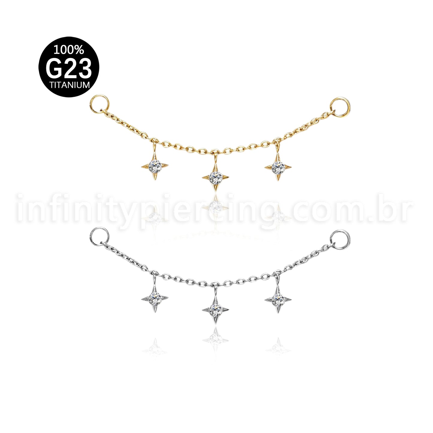 Corrente Titânio Para Piercing Estrela Zircônia Cravejada