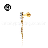 Piercing Labret Titânio 3 Zircônia Com Corrente