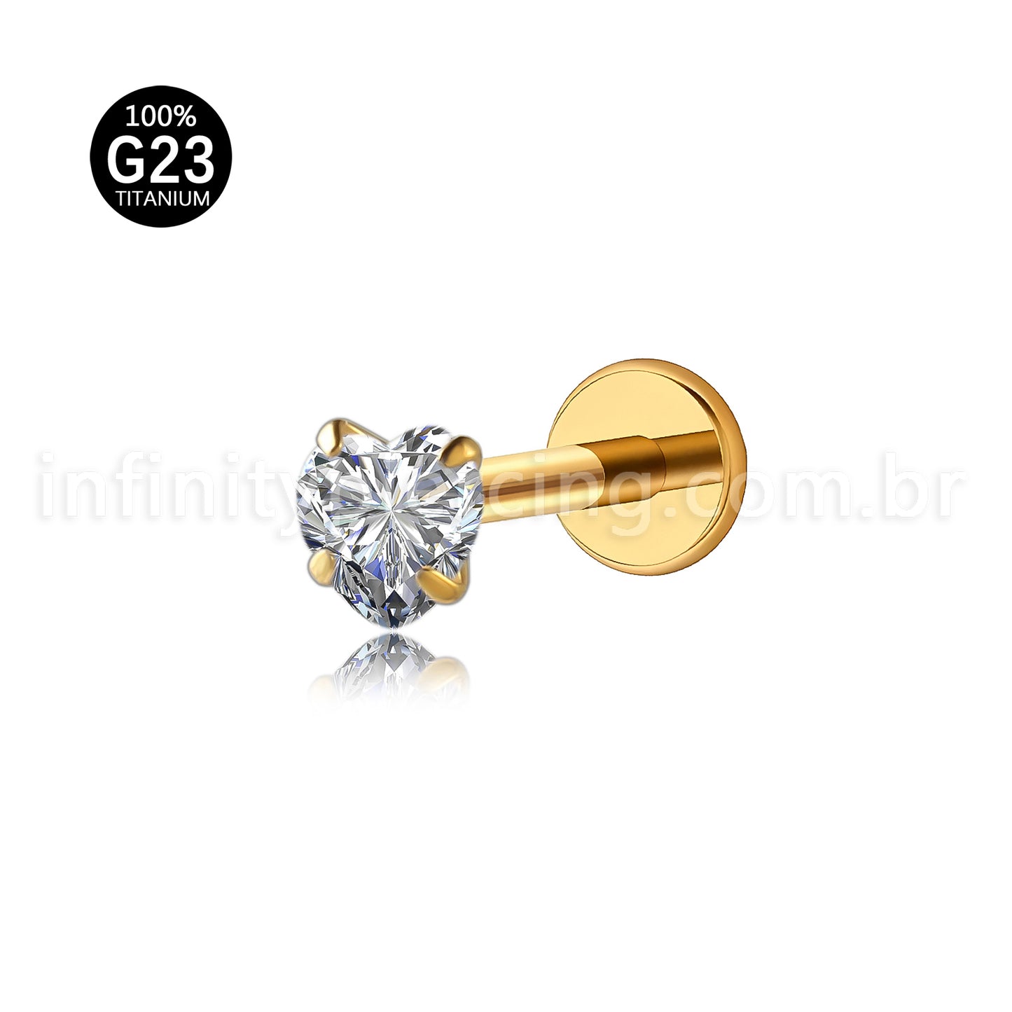 Piercing Labret Titânio Zircônia Cravejada Coração