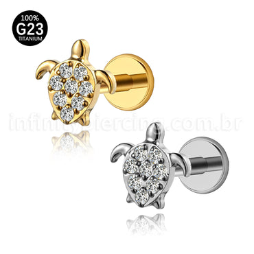 Piercing Labret Titânio Tartaruga Zircônia Cravejada