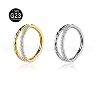 Piercing Argola Titânio Duas Fileiras Torcida/Zircônia Cravejada