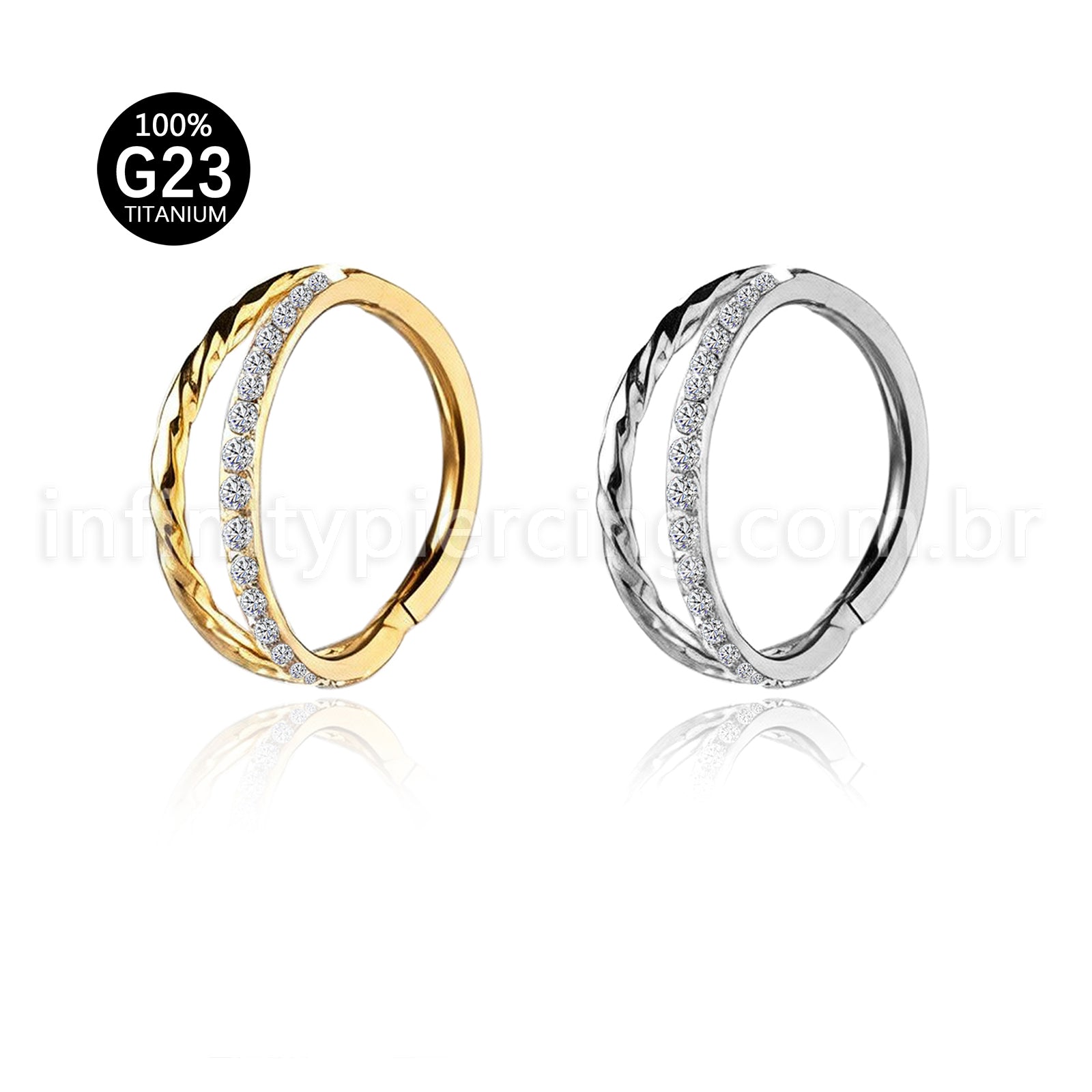 Piercing Argola Titânio Duas Fileiras Torcida/Zircônia Cravejada