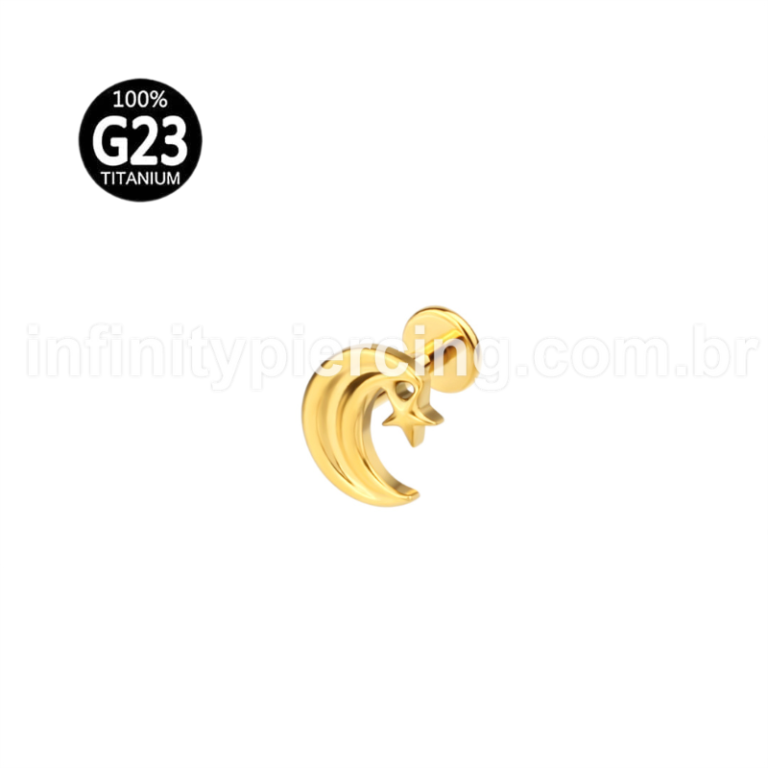 Piercing Labret Titânio Lua Com Estrela
