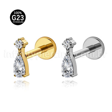 Piercing Labret Titânio Zircônia Cravejada Gota