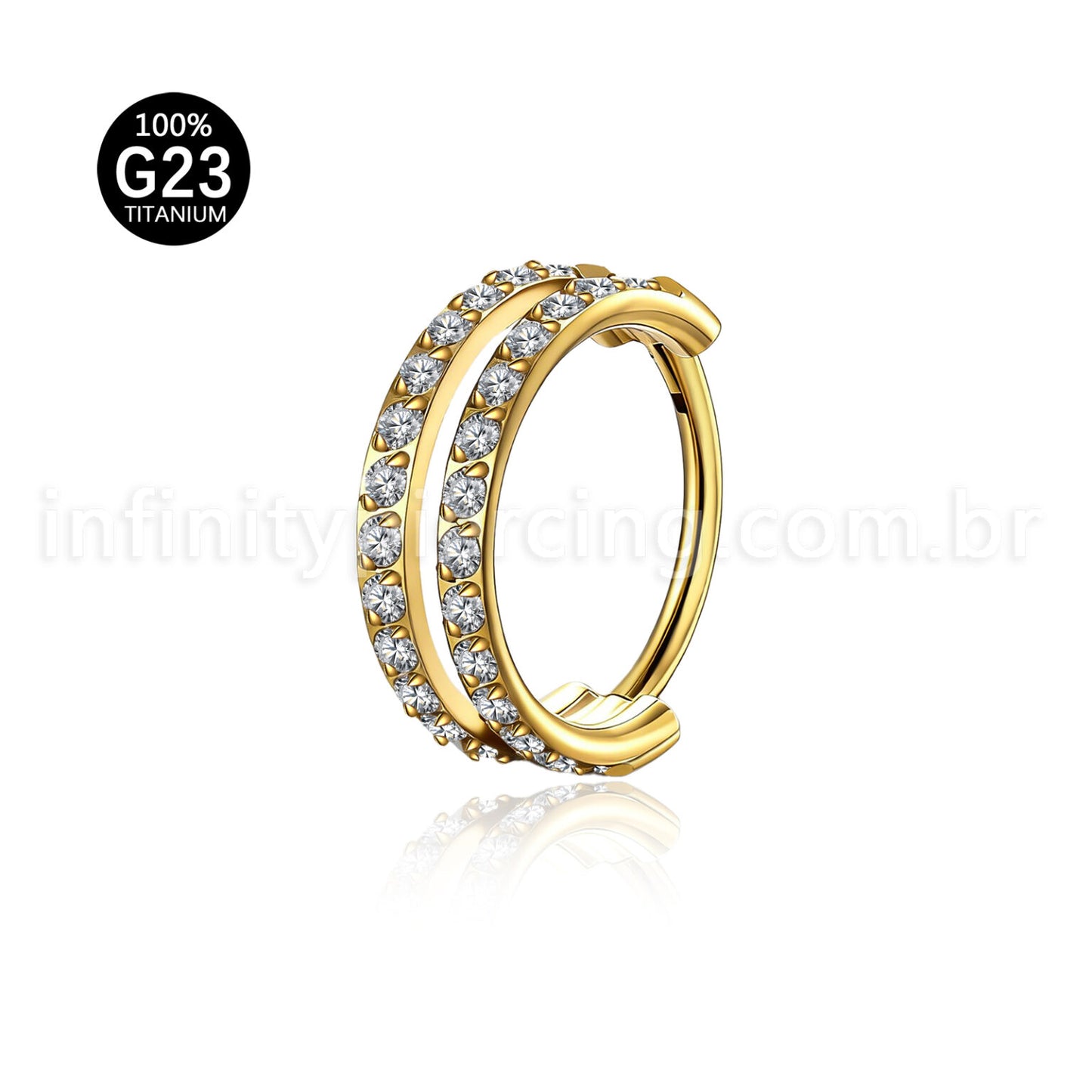 Piercing Argola Segmento Articulado Titânio 2 Fileiras Vazadas Zircônia Cravejada