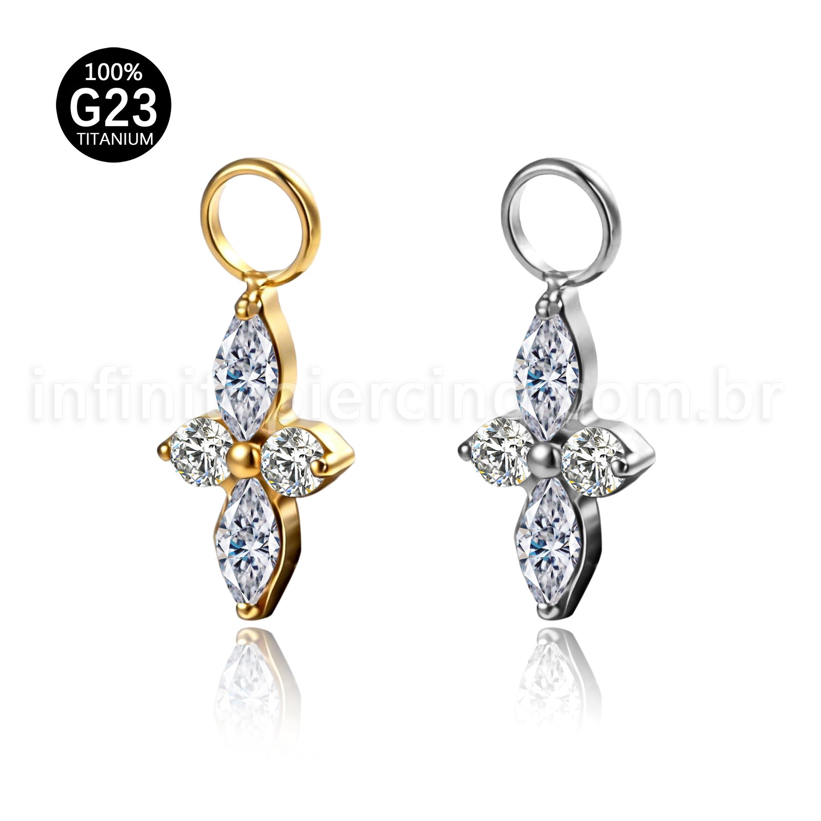 Pingente Para Piercing Titânio Flor 4 Pedras