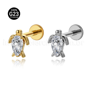 Piercing Labret Titânio Tartaruga Com Zircônia Cravejada