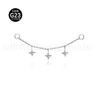Corrente Titânio Para Piercing Estrela Zircônia Cravejada