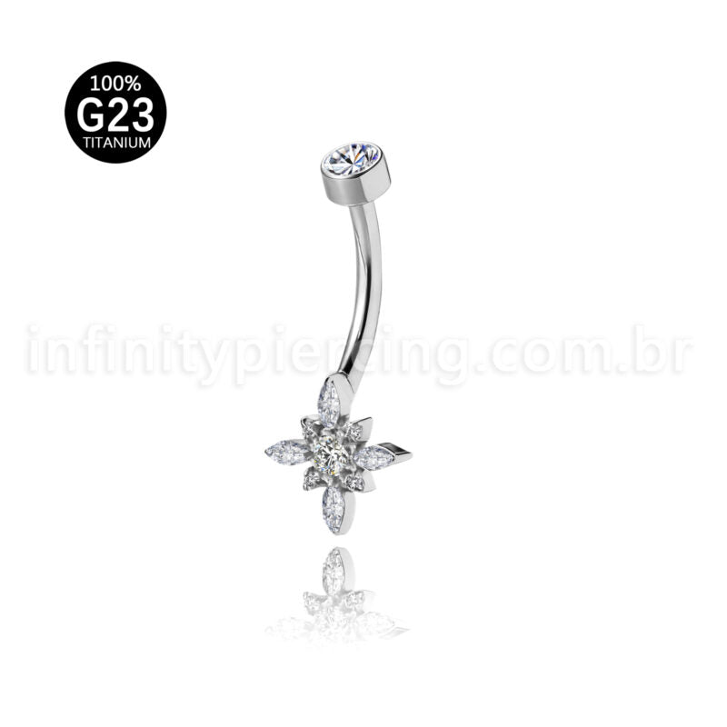 Piercing Banana Titânio Flor Zircônia Cravejada